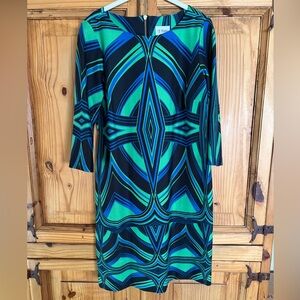 J. Taylor Geometric Print Green & Blue Dress